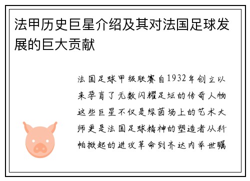 法甲历史巨星介绍及其对法国足球发展的巨大贡献