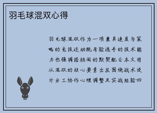 羽毛球混双心得