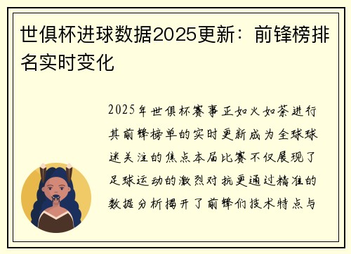 世俱杯进球数据2025更新：前锋榜排名实时变化